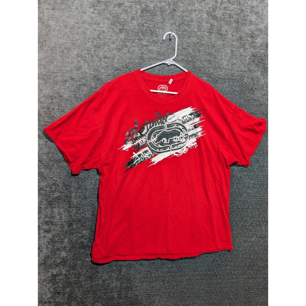Ecko Unltd Mens Red Graphic T-Shirt Rhino Logo Streetwear Size 2XL‎